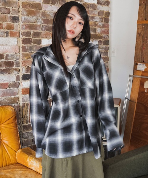 WEGO(ウィゴー)の「WEGO/【26年秋冬新作】フードチェックシャツ(シャツ/ブラウス・レディース・ブラック系その他2/ブラウン系その他2・FREE)」の18枚目の写真