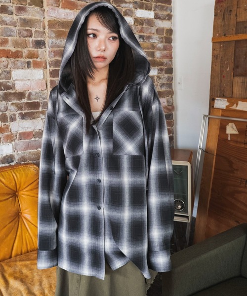 WEGO(ウィゴー)の「WEGO/【26年秋冬新作】フードチェックシャツ(シャツ/ブラウス・レディース・ブラック系その他2/ブラウン系その他2・FREE)」の19枚目の写真