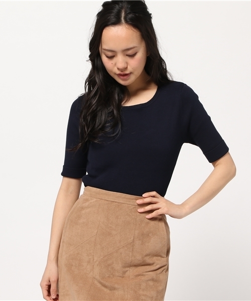 NATURAL BEAUTY BASIC（ナチュラルビューティーベーシック）の「コットンリブニット（ニット/セーター・レディース・ネイビー/ホワイト系その他/レッド/ダークネイビー・MEDIUM）」の3枚目の写真