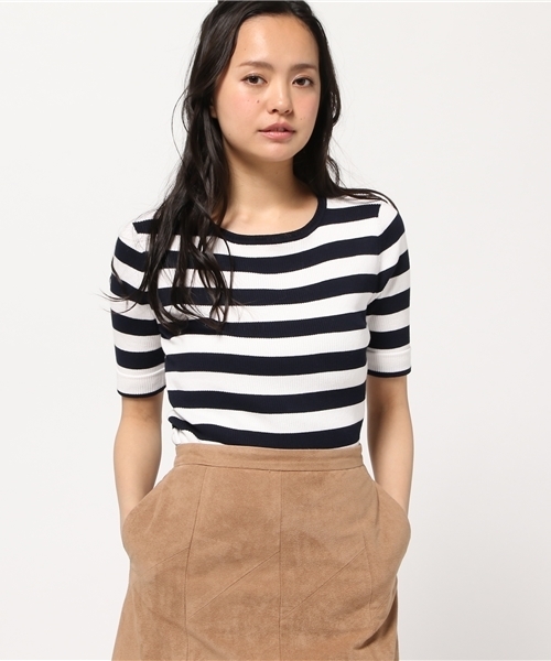 NATURAL BEAUTY BASIC（ナチュラルビューティーベーシック）の「コットンリブニット（ニット/セーター・レディース・ネイビー/ホワイト系その他/レッド/ダークネイビー・MEDIUM）」の11枚目の写真