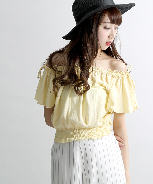 WEGO(ウィゴー)の「WEGO/リボンオフショルダーカットソー(Tシャツ/カットソー・レディース・ライトピンク/ライトイエロー/その他1/ホワイト/トリコロール・FREE)」の3枚目の写真