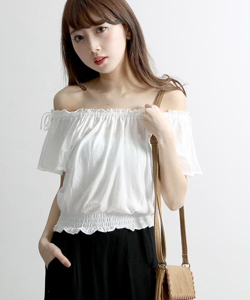 WEGO(ウィゴー)の「WEGO/リボンオフショルダーカットソー(Tシャツ/カットソー・レディース・ライトピンク/ライトイエロー/その他1/ホワイト/トリコロール・FREE)」の2枚目の写真