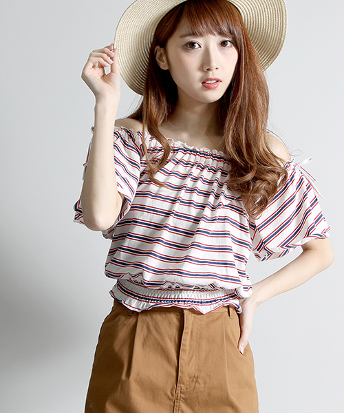 WEGO(ウィゴー)の「WEGO/リボンオフショルダーカットソー(Tシャツ/カットソー・レディース・ライトピンク/ライトイエロー/その他1/ホワイト/トリコロール・FREE)」の5枚目の写真