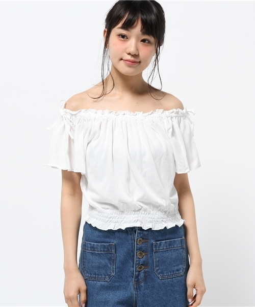 WEGO(ウィゴー)の「WEGO/リボンオフショルダーカットソー(Tシャツ/カットソー・レディース・ライトピンク/ライトイエロー/その他1/ホワイト/トリコロール・FREE)」の7枚目の写真