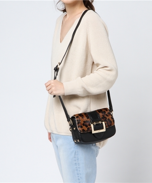 PLAIN CLOTHING（プレーンクロージング）の「ハラコフラップショルダーバッグ【PLAIN CLOTHING】（ショルダーバッグ・レディース・グレー/ブラック/レオパード/キャメル・FREE）」の6枚目の写真