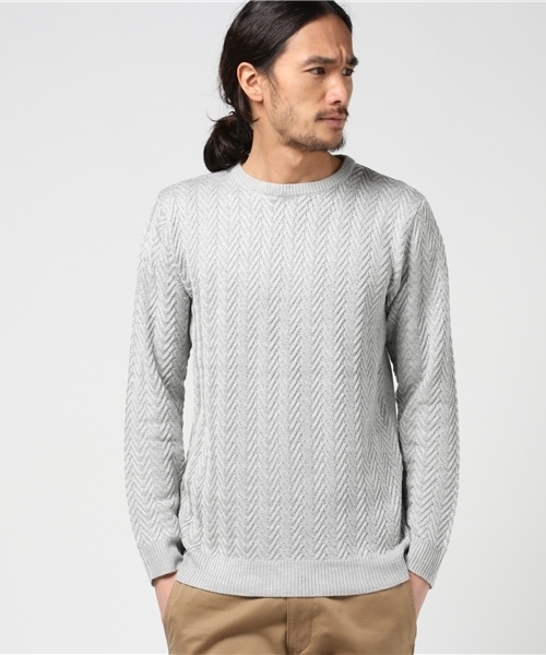 VENCEEXCHANGE（ヴァンスエクスチェンジ）の「シェブロン柄ニットプルオーバー                  （ニット/セーター・メンズ・オフホワイト/グレー/ブルー・LARGE/MEDIUM）」の3枚目の写真