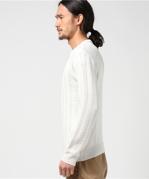 VENCEEXCHANGE（ヴァンスエクスチェンジ）の「シェブロン柄ニットプルオーバー                  （ニット/セーター・メンズ・オフホワイト/グレー/ブルー・LARGE/MEDIUM）」の4枚目の写真