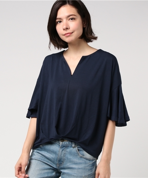 FREE'S MART(フリーズマート)の「スリットネック袖フレアカットソー(Tシャツ/カットソー・レディース・イエロー/ネイビー/ホワイト/ピンク・FREE)」の3枚目の写真