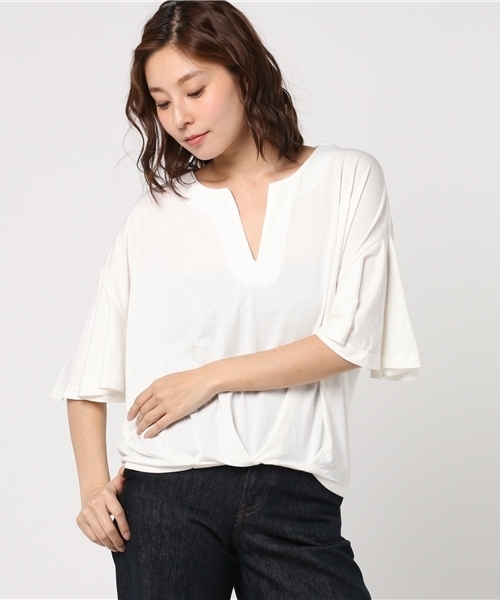 FREE'S MART(フリーズマート)の「スリットネック袖フレアカットソー(Tシャツ/カットソー・レディース・イエロー/ネイビー/ホワイト/ピンク・FREE)」の2枚目の写真