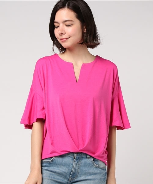 FREE'S MART(フリーズマート)の「スリットネック袖フレアカットソー(Tシャツ/カットソー・レディース・イエロー/ネイビー/ホワイト/ピンク・FREE)」の4枚目の写真