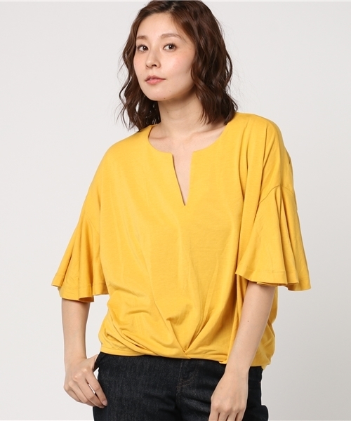 FREE'S MART(フリーズマート)の「スリットネック袖フレアカットソー(Tシャツ/カットソー・レディース・イエロー/ネイビー/ホワイト/ピンク・FREE)」の1枚目の写真