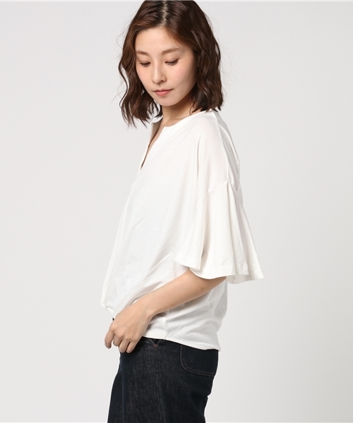 FREE'S MART(フリーズマート)の「スリットネック袖フレアカットソー(Tシャツ/カットソー・レディース・イエロー/ネイビー/ホワイト/ピンク・FREE)」の9枚目の写真