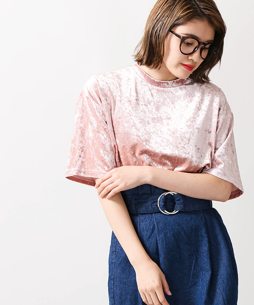 WEGO（ウィゴー）の「WEGO/クラッシュベロアカットソー（Tシャツ/カットソー・レディース・ダークグリーン/ワイン/アイボリー/ブラック/ピンク・FREE）」の4枚目の写真