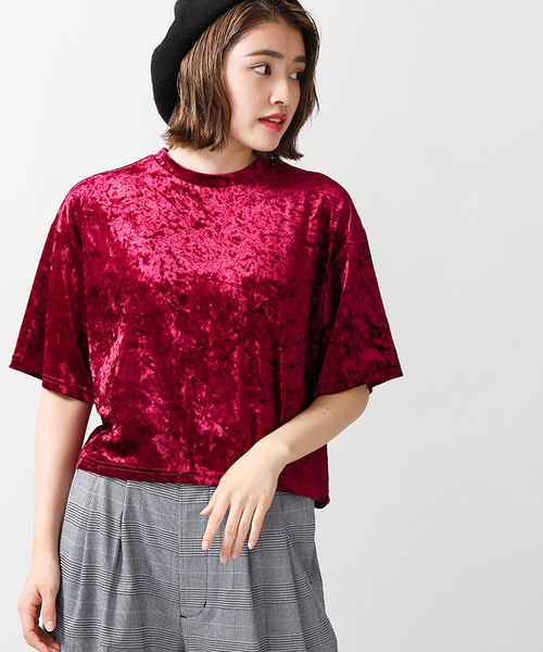 WEGO（ウィゴー）の「WEGO/クラッシュベロアカットソー（Tシャツ/カットソー・レディース・ダークグリーン/ワイン/アイボリー/ブラック/ピンク・FREE）」の5枚目の写真