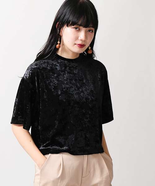 WEGO（ウィゴー）の「WEGO/クラッシュベロアカットソー（Tシャツ/カットソー・レディース・ダークグリーン/ワイン/アイボリー/ブラック/ピンク・FREE）」の2枚目の写真