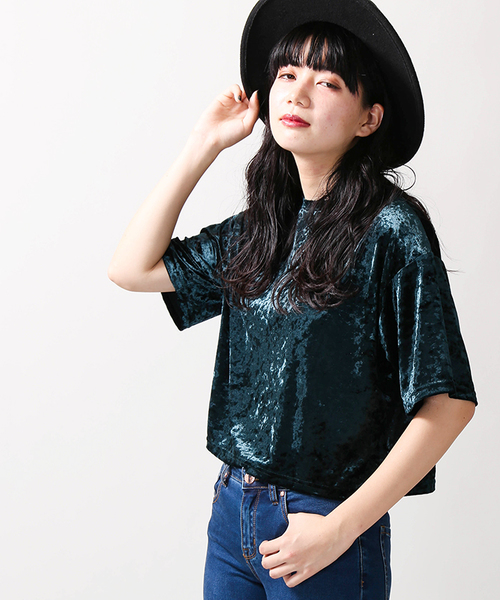 WEGO（ウィゴー）の「WEGO/クラッシュベロアカットソー（Tシャツ/カットソー・レディース・ダークグリーン/ワイン/アイボリー/ブラック/ピンク・FREE）」の3枚目の写真