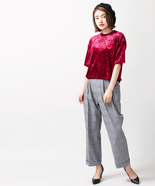 WEGO（ウィゴー）の「WEGO/クラッシュベロアカットソー（Tシャツ/カットソー・レディース・ダークグリーン/ワイン/アイボリー/ブラック/ピンク・FREE）」の16枚目の写真