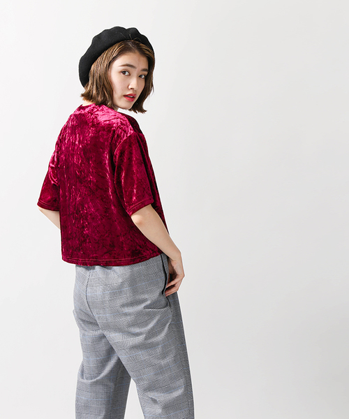 WEGO（ウィゴー）の「WEGO/クラッシュベロアカットソー（Tシャツ/カットソー・レディース・ダークグリーン/ワイン/アイボリー/ブラック/ピンク・FREE）」の21枚目の写真