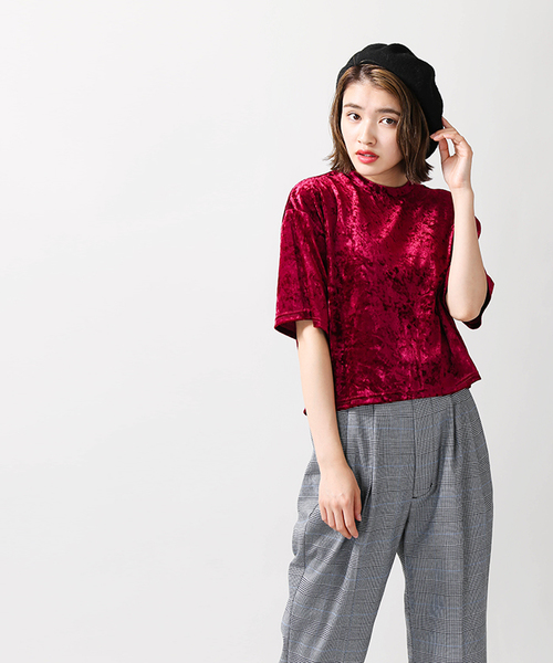 WEGO（ウィゴー）の「WEGO/クラッシュベロアカットソー（Tシャツ/カットソー・レディース・ダークグリーン/ワイン/アイボリー/ブラック/ピンク・FREE）」の22枚目の写真