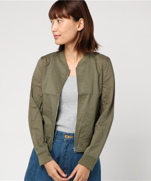 earth music&ecology（アースミュージックアンドエコロジー）の「・リブブルゾン（ブルゾン・レディース・ネイビー/グレイッシュベージュ/カーキ・L/M）」の3枚目の写真