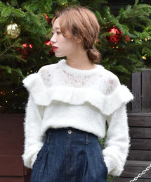 w closet | フラグフェザーレース切替フリルニット(ニット/セーター)