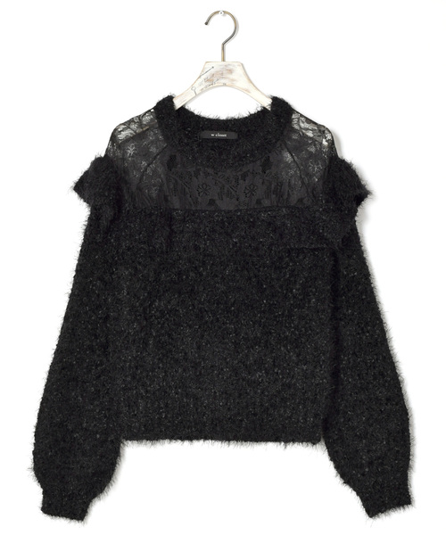 w closet(ダブルクローゼット)の「フラグフェザーレース切替フリルニット(ニット/セーター・レディース・ブラック/パープル系その他/ホワイト/グレー・FREE)」の2枚目の写真