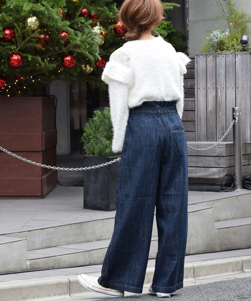 w closet(ダブルクローゼット)の「フラグフェザーレース切替フリルニット(ニット/セーター・レディース・ブラック/パープル系その他/ホワイト/グレー・FREE)」の7枚目の写真