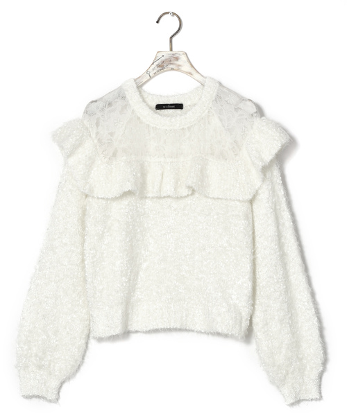 w closet(ダブルクローゼット)の「フラグフェザーレース切替フリルニット(ニット/セーター・レディース・ブラック/パープル系その他/ホワイト/グレー・FREE)」の16枚目の写真