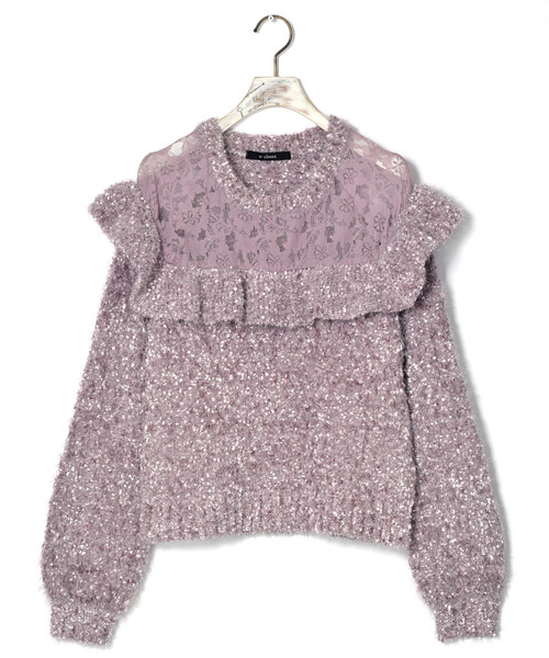 w closet(ダブルクローゼット)の「フラグフェザーレース切替フリルニット(ニット/セーター・レディース・ブラック/パープル系その他/ホワイト/グレー・FREE)」の17枚目の写真