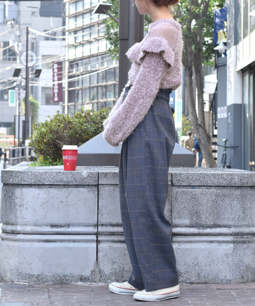 【着用1回】ダブルスタンダードクロージング　襟付きダル糸フリルリブニット　36 着用1回】ダブルスタンダードクロージング 襟付きダル糸フリル