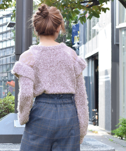 w closet(ダブルクローゼット)の「フラグフェザーレース切替フリルニット(ニット/セーター・レディース・ブラック/パープル系その他/ホワイト/グレー・FREE)」の11枚目の写真