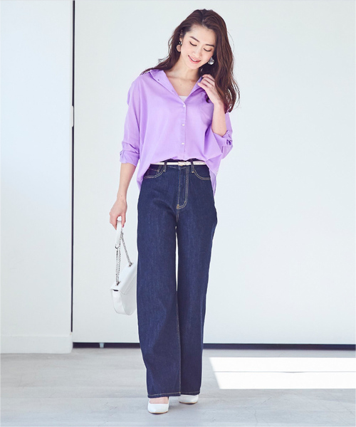 UR'S（ユアーズ）の「2wayｺｯﾄﾝｶｼｭｸｰﾙｼｬﾂ（シャツ/ブラウス・レディース・イエロー/パープル/ベージュ/ホワイト/ネイビー・M）」の4枚目の写真