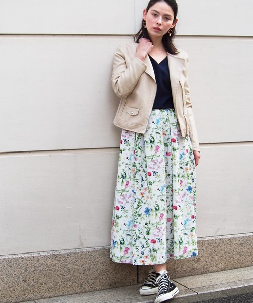 PICCIN（ピッチン）の「日本製インクジェットボタニカルフレアスカート（スカート・レディース・ネイビー/オフホワイト/ブルー系その他/ホワイト系その他/イエロー・MEDIUM）」の8枚目の写真