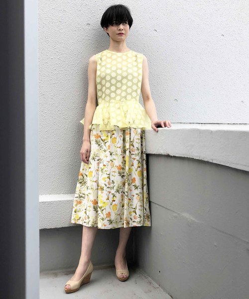 PICCIN（ピッチン）の「日本製インクジェットボタニカルフレアスカート（スカート・レディース・ネイビー/オフホワイト/ブルー系その他/ホワイト系その他/イエロー・MEDIUM）」の19枚目の写真