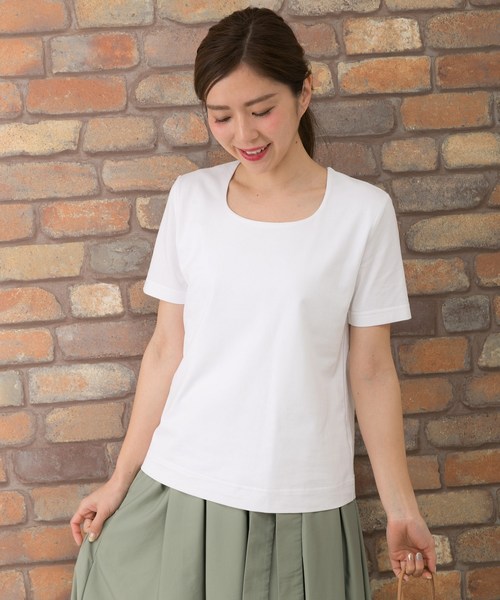 PREFERIR（プレフェリール）の「フラスコネック 半袖 Ｔシャツ（Tシャツ/カットソー・レディース・ホワイト/ブラック/ネイビー・MEDIUM/LARGE）」の6枚目の写真