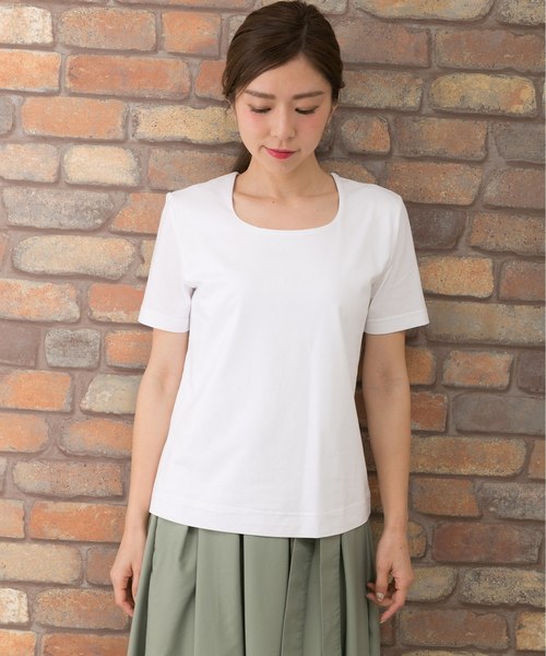 PREFERIR（プレフェリール）の「フラスコネック 半袖 Ｔシャツ（Tシャツ/カットソー・レディース・ホワイト/ブラック/ネイビー・MEDIUM/LARGE）」の16枚目の写真