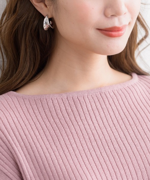 Pierrot（ピエロ）の「フレンチスリーブ リブニットトップス　サマーニット　フレンチ袖　薄手ニット（ニット/セーター・レディース・ブラック/ネイビー/ミント/マスタード/ラベンダー/アイボリー/杢グレー/ブルー系その他/ピンク系その他/グリーン系その他/バーガンディー/ベージュ系その他/オレンジ系その他/ブルー系その他2/パープル系その他/スモークピンク/グレイッシュベージュ/ブルー系その他3・M/L）」の21枚目の写真