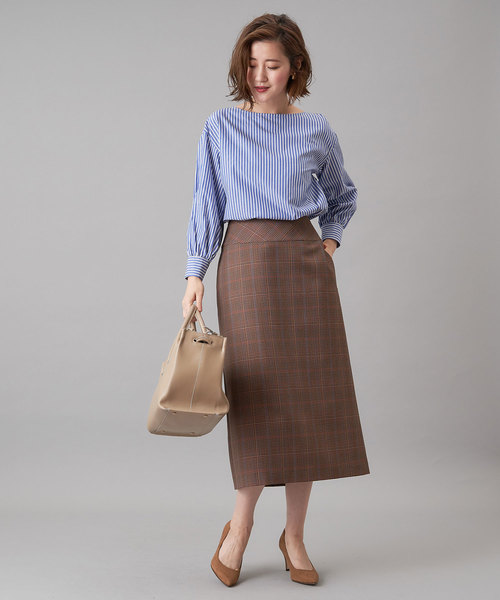 RIVE DROITE（リヴドロワ）の「チェックロングナロースカート（スカート・レディース・ベージュ/ブラウン・38/36）」の5枚目の写真