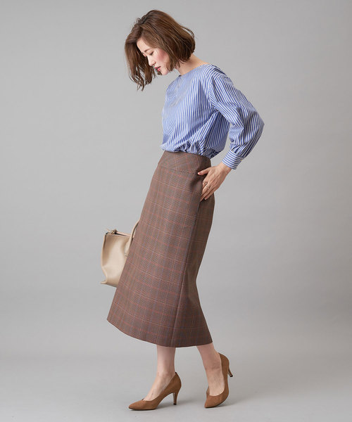 RIVE DROITE（リヴドロワ）の「チェックロングナロースカート（スカート・レディース・ベージュ/ブラウン・38/36）」の10枚目の写真
