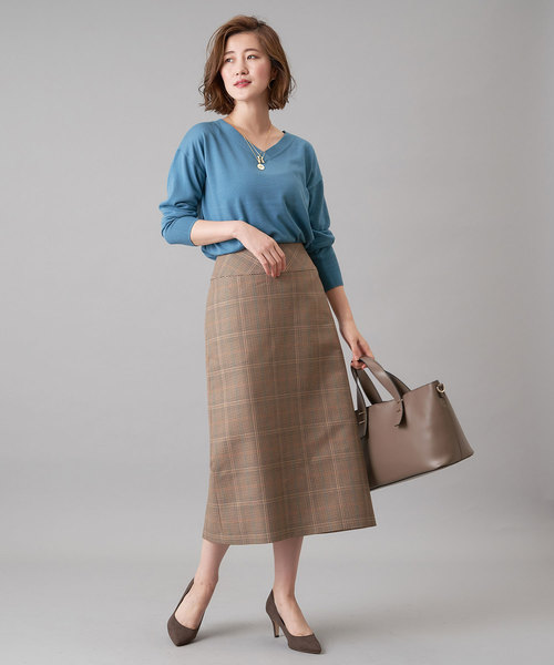 RIVE DROITE（リヴドロワ）の「チェックロングナロースカート（スカート・レディース・ベージュ/ブラウン・38/36）」の20枚目の写真