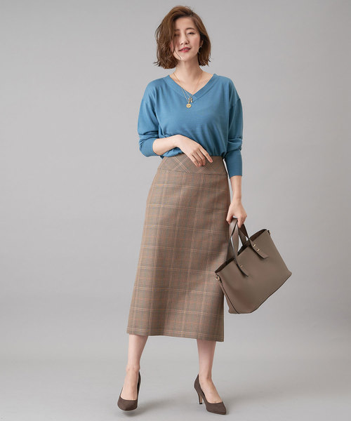RIVE DROITE（リヴドロワ）の「チェックロングナロースカート（スカート・レディース・ベージュ/ブラウン・38/36）」の3枚目の写真
