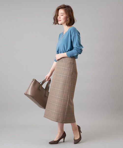 RIVE DROITE（リヴドロワ）の「チェックロングナロースカート（スカート・レディース・ベージュ/ブラウン・38/36）」の6枚目の写真