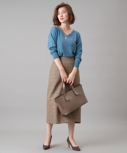 RIVE DROITE（リヴドロワ）の「チェックロングナロースカート（スカート・レディース・ベージュ/ブラウン・38/36）」の14枚目の写真