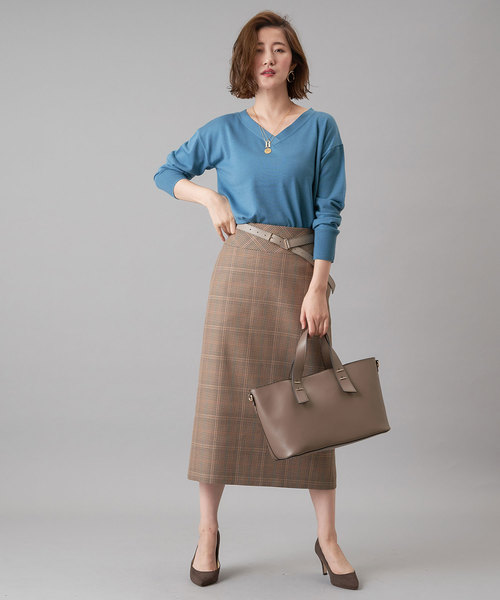 RIVE DROITE（リヴドロワ）の「チェックロングナロースカート（スカート・レディース・ベージュ/ブラウン・38/36）」の11枚目の写真