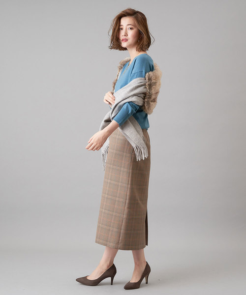 RIVE DROITE（リヴドロワ）の「チェックロングナロースカート（スカート・レディース・ベージュ/ブラウン・38/36）」の19枚目の写真