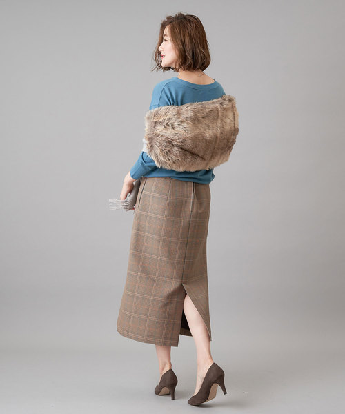 RIVE DROITE（リヴドロワ）の「チェックロングナロースカート（スカート・レディース・ベージュ/ブラウン・38/36）」の9枚目の写真