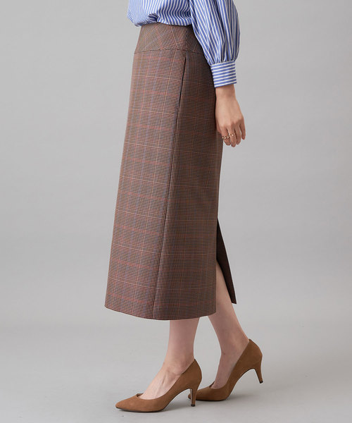 RIVE DROITE（リヴドロワ）の「チェックロングナロースカート（スカート・レディース・ベージュ/ブラウン・38/36）」の4枚目の写真