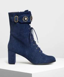 CHARLES & KEITH（チャールズ & キース）の「バックルディテール レースアップカフブーツ / Buckle Detail Laced Up Calf Boots（ブーツ・レディース）」