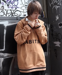 rovtski 【ビッグシルエット】フェイクスウェードバックプリントハーフZIPパーカー