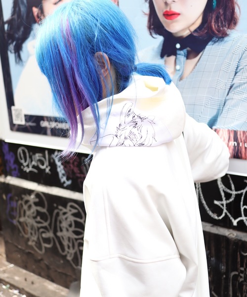 セールパーカー Rovtski ビッグシルエット フェイクスウェードバックプリントハーフzipパーカー パーカー トップス Rovtski ロフトスキー のファッション